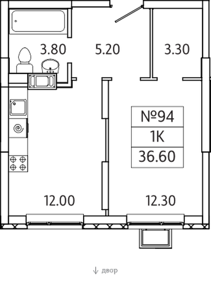 План квартиры ЖК Видный берег 2.0 квартира номер 94