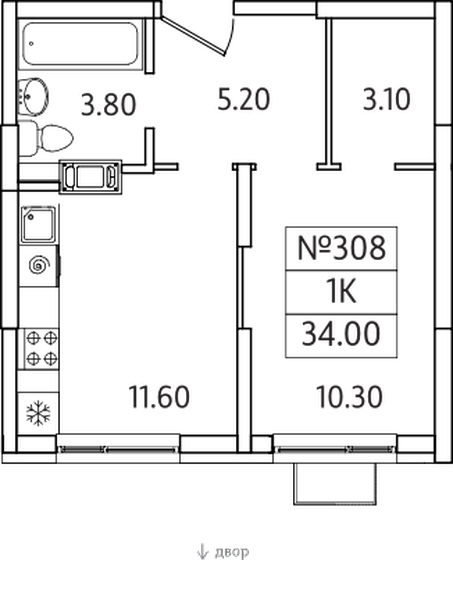 План квартиры ЖК Видный берег 2.0 квартира номер 308
