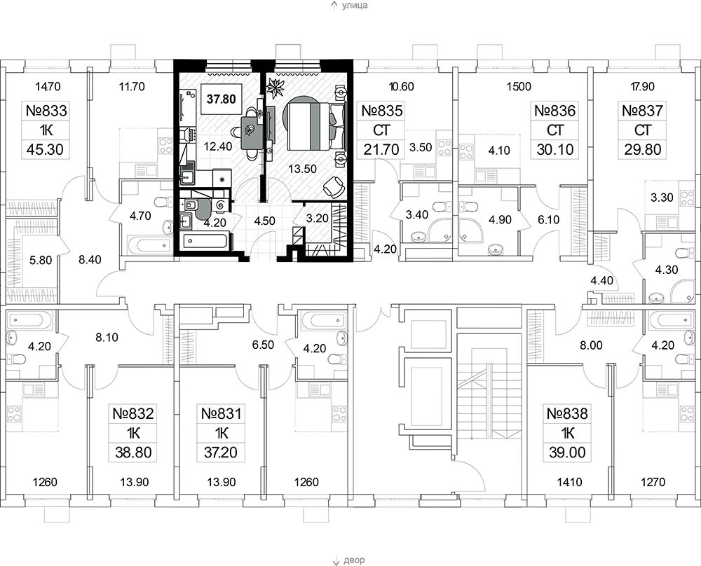 Поэтажный план ЖК Облака 2.0 корпус 22, 3 этаж