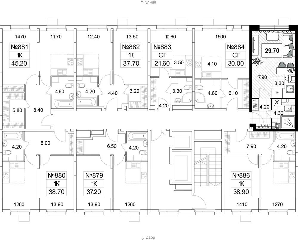 Поэтажный план ЖК Облака 2.0 корпус 22, 9 этаж