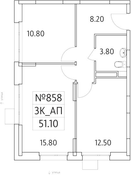 План квартиры ЖК Облака 2.0 квартира номер 858